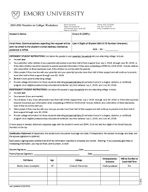 Emory University College Worksheet