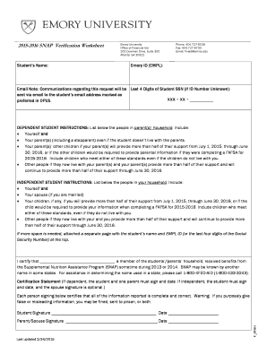 SNAP Verification Worksheet