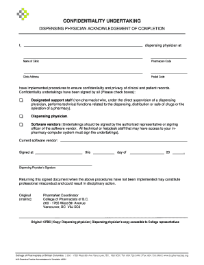 Confidentiality Undertaking for Dispensing Physician