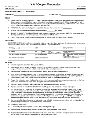 Pet Addendum to Lease Agreement
