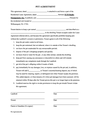 Pet Agreement for Residential Lease