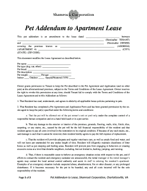 Pet Addendum to Apartment Lease