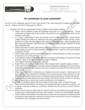 Pet Addendum to Lease Agreement
