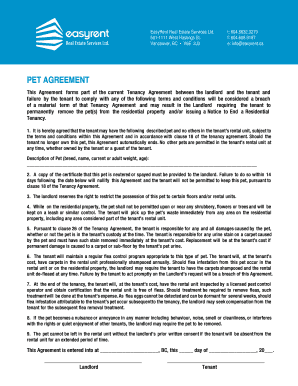 Pet Agreement for Tenancy