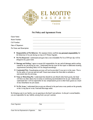 Pet Policy and Agreement Form