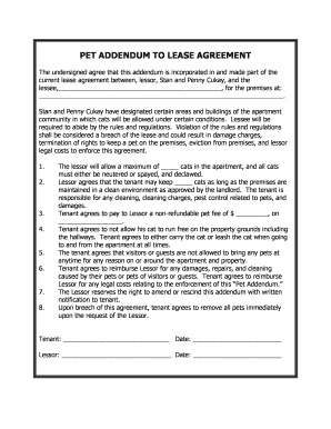Pet Addendum to Lease Agreement