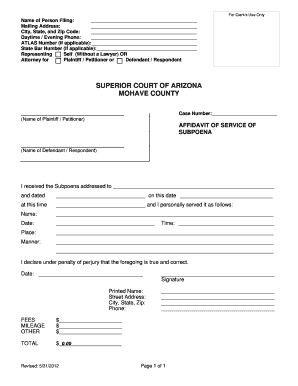 Arizona Affidavit of Service of Subpoena