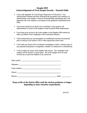 Acknowledgement of Work Sample Security