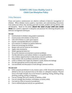 Child Care Discipline Policy