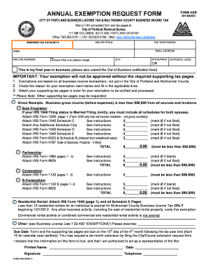 City of Portland Business License Tax Exemption Request Form