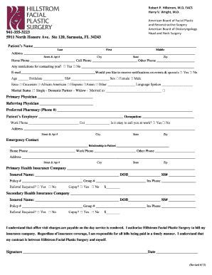 Patient Intake Form for Facial Plastic Surgery
