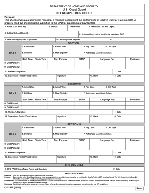 US Coast Guard IDT Completion Sheet