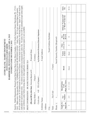 Pennsylvania State Farm Show Rabbit Entry Form