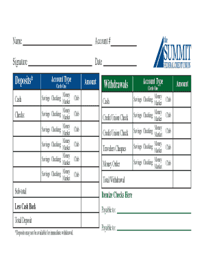 Bank Deposit and Withdrawal Slip