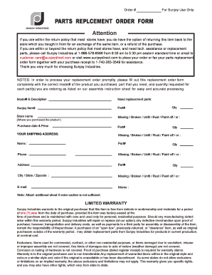 Sunjoy Parts Replacement Order Form