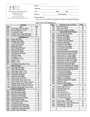New Chapter Products Order Form
