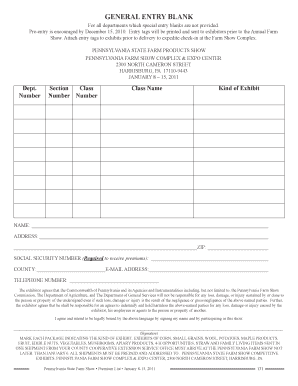 Pennsylvania State Farm Show Entry Form