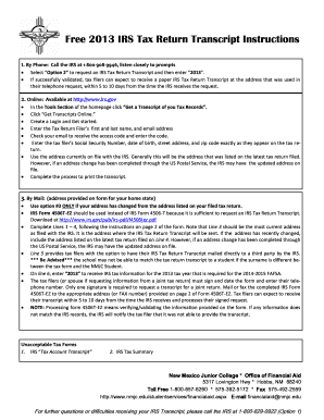 IRS Tax Return Transcript Instructions