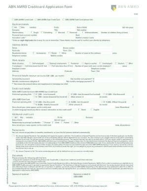 ABN AMRO Creditcard Application Form