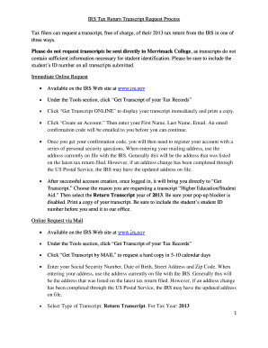 IRS Tax Return Transcript Request