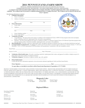 Pennsylvania Poultry Health Certificate