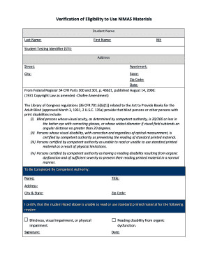 Verification of Eligibility to Use NIMAS Materials