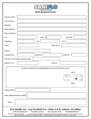 Saniflo Product Defect Request Form