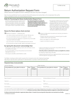 Return Authorization Request Form