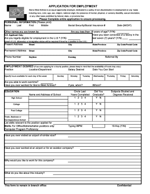 Sierra West Airlines Employment Application
