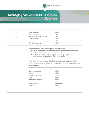 Machtiging doorlopende SEPA Incasso