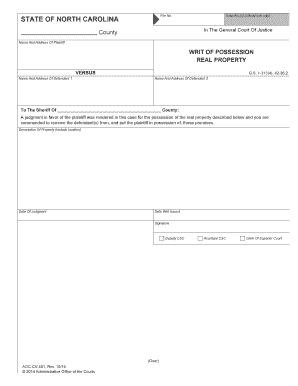 North Carolina Writ of Possession