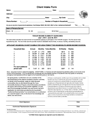Client Intake Form for TEXCAP Program