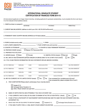 International Graduate Student Certification of Finances Form
