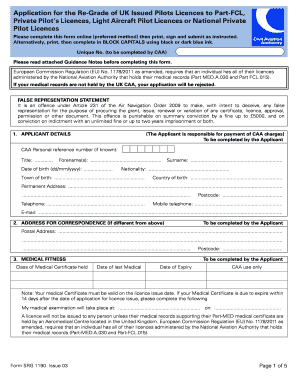 UK Pilot Licence Re-Grade Application Form