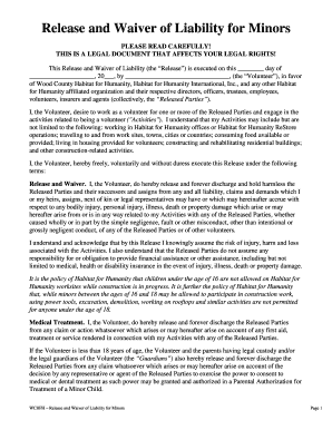 Release and Waiver of Liability for Minors