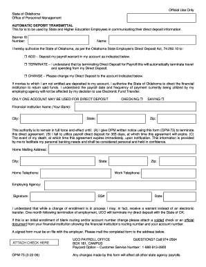 Oklahoma State Employee Direct Deposit Form