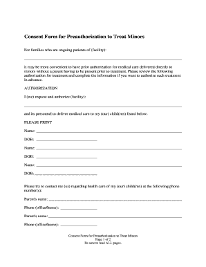Consent Form for Preauthorization to Treat Minors