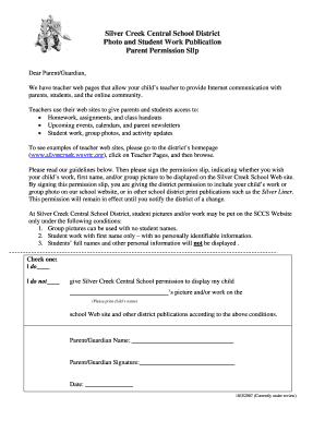 Silver Creek Student Photo and Work Permission Slip