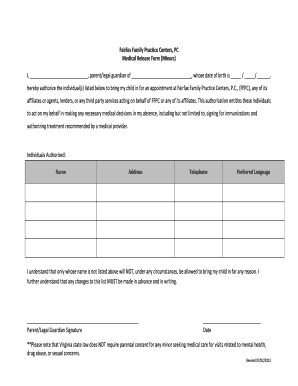 Medical Release Form for Minors