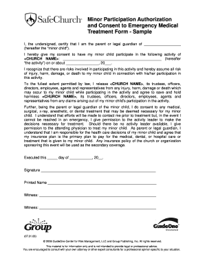 Minor Participation Authorization and Consent to Emergency Medical Treatment Form
