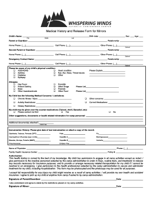 Medical History and Release Form for Minors