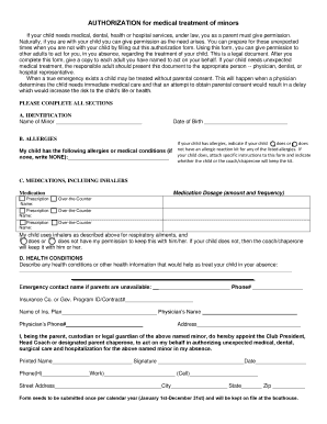 Authorization for Medical Treatment of Minors