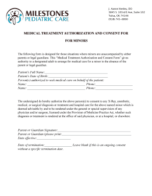 Medical Treatment Authorization and Consent for Minors