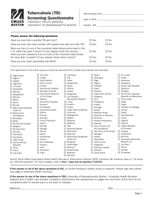 Tuberculosis Screening Questionnaire