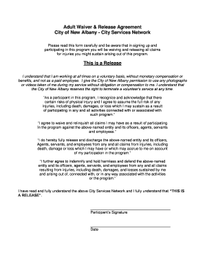 Adult Waiver Release Agreement City of New Albany - City