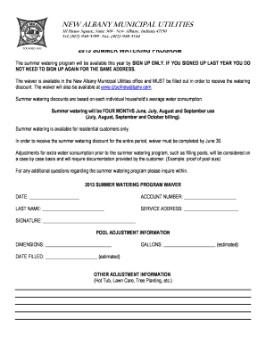 2013 Summer Watering Program Waiver