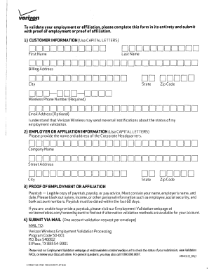 Verizon Wireless Employment Validation Form