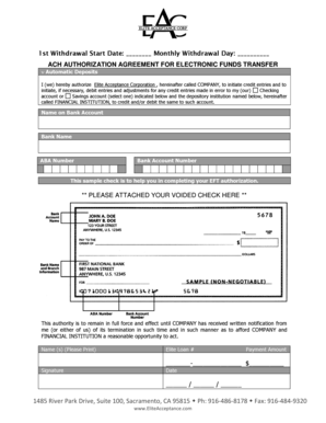 ACH Authorization Agreement for Electronic Funds Transfer