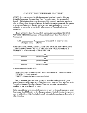 Connecticut Statutory Short Form Power of Attorney