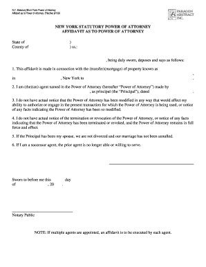 New York Statutory Power of Attorney Affidavit